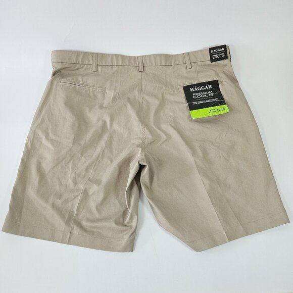 Haggar Premium Cool 18 Men's Shorts Sz 42 Khaki Straight Fit Superflex Waistband - Picture 5 of 10